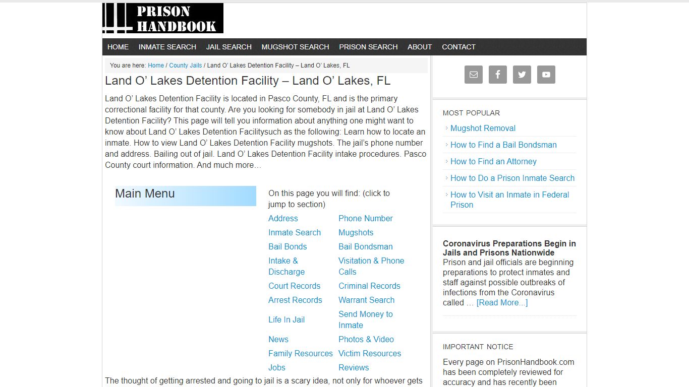 Land O' Lakes Detention Facility – Land O' Lakes, FL - Prison Handbook